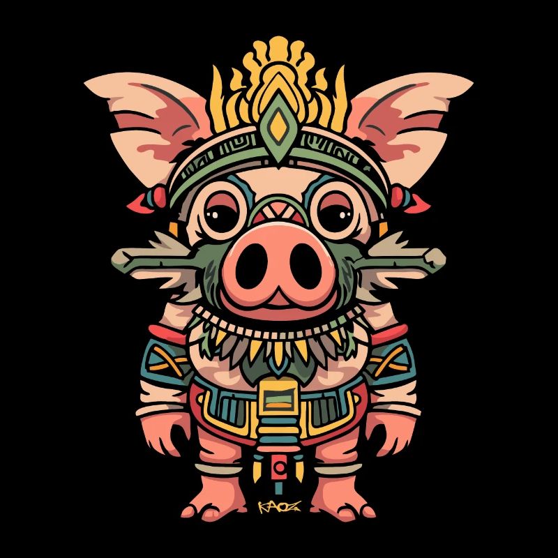 Cochon aztèque maya mignon drôle