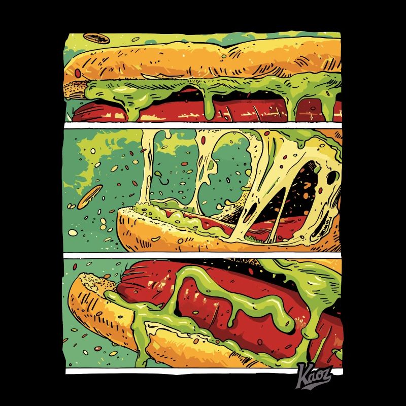 Planches BD : Saucisse monstre au fromage dans un petit pain