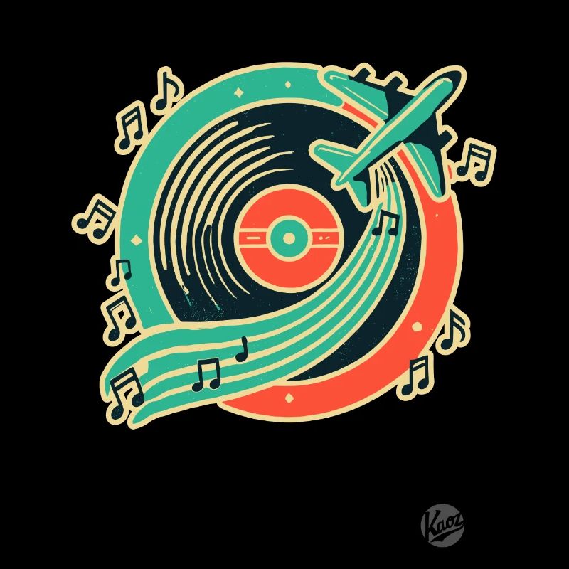 Retro Musik & Reise Design "Platte & Flugzeug"
