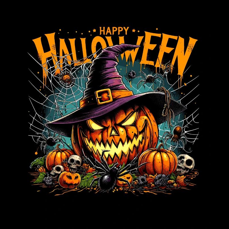 Halloween Pumpkin Grimace Witch Hat Spider Horror