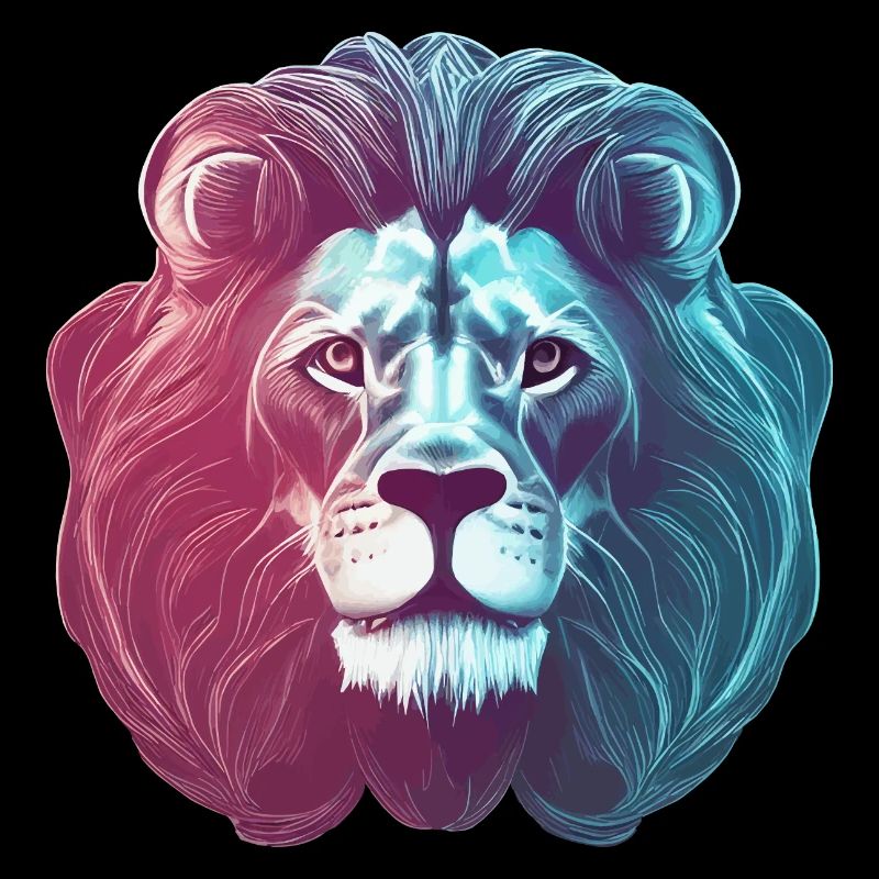 Futuristic Colored Neon Lion Lion's Head