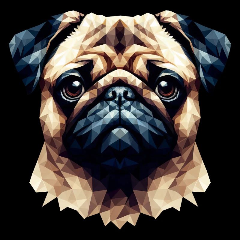 Mops Hund Polygon Portrait Kunst Stil