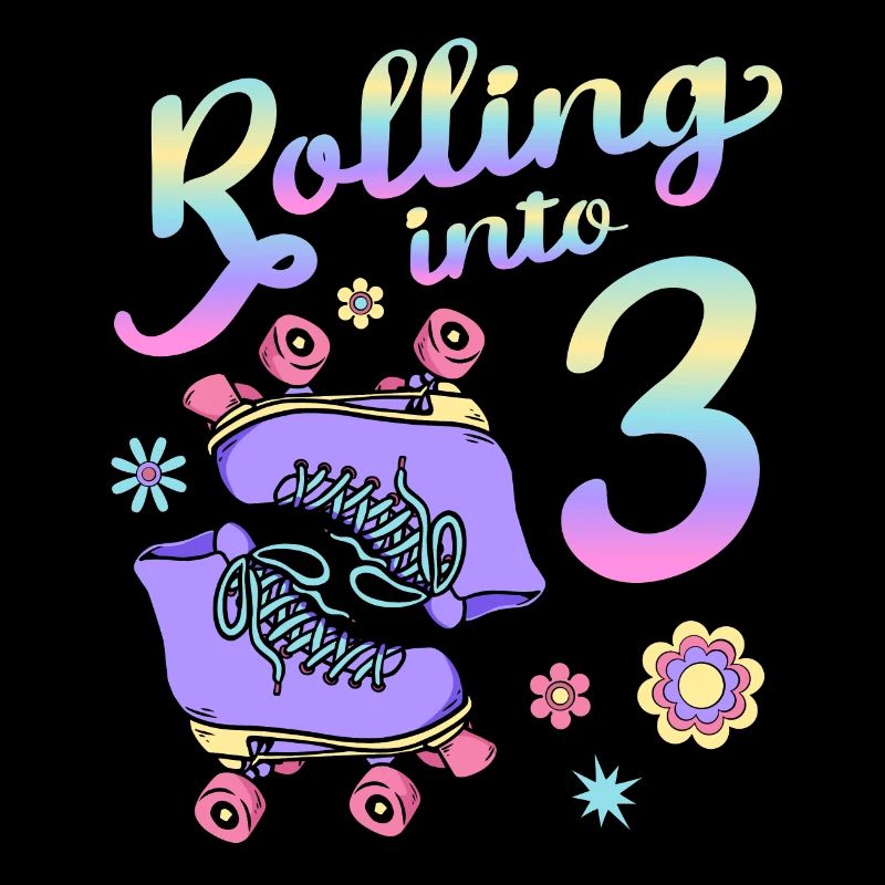 Rolling Into 3 Roller Skaters Floral 3rd Year