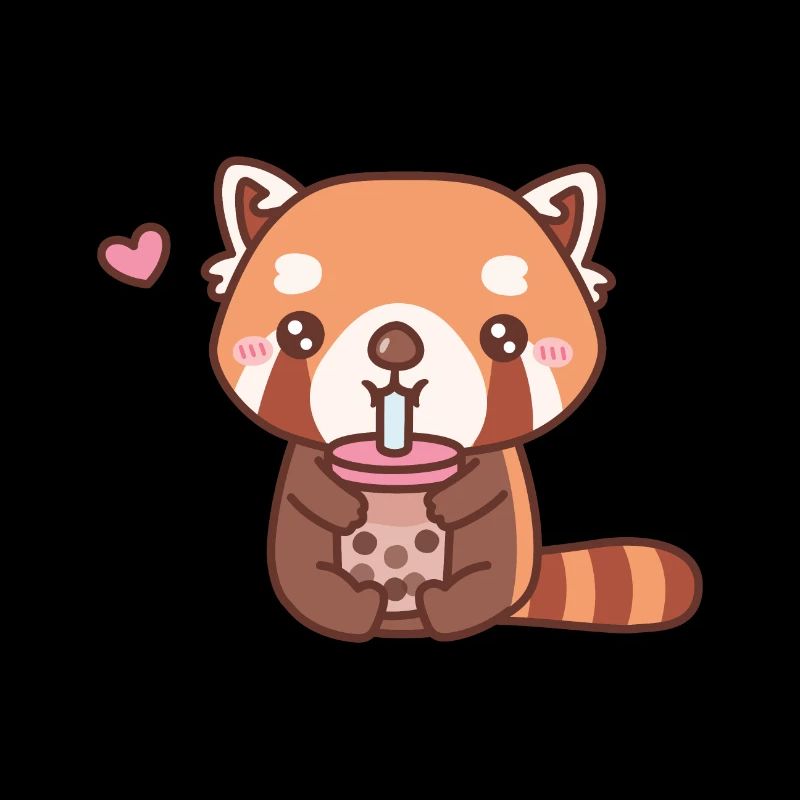 Cute Red Panda Loves Bubble Milk Tea