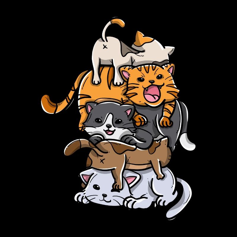 Sleeping Cats Stack Anime Kawaii Kittens