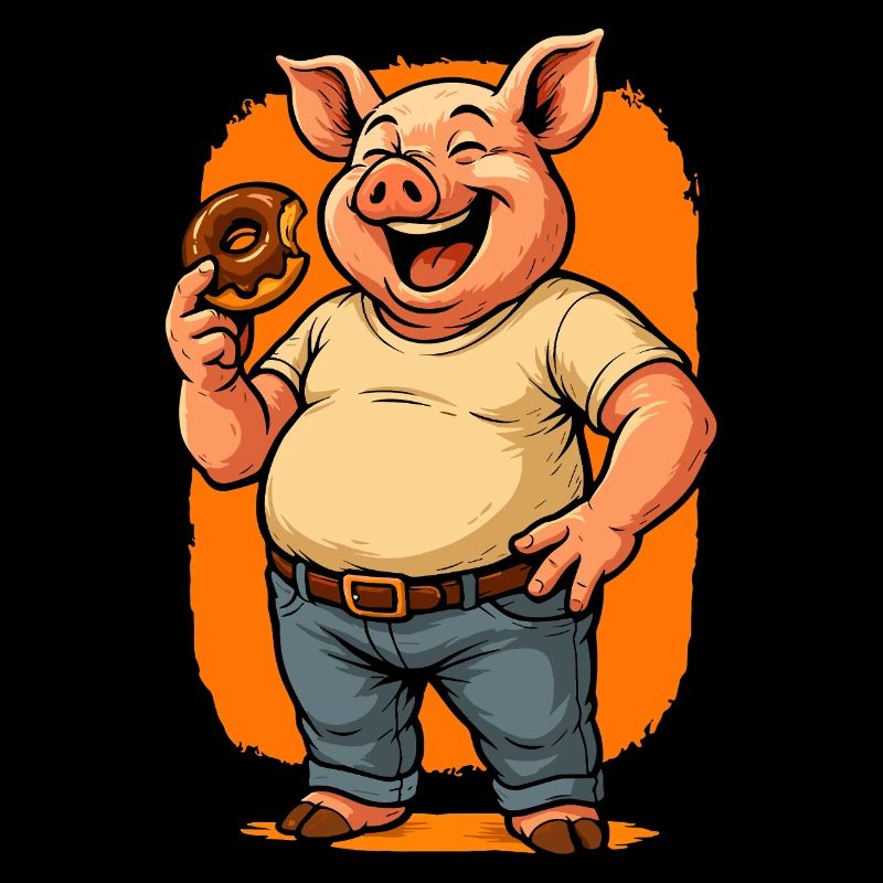 Cochon heureux avec beignet