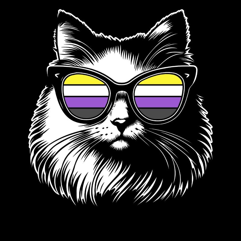 Flauschige Katze mit Nonbinary Pride Brille Enby
