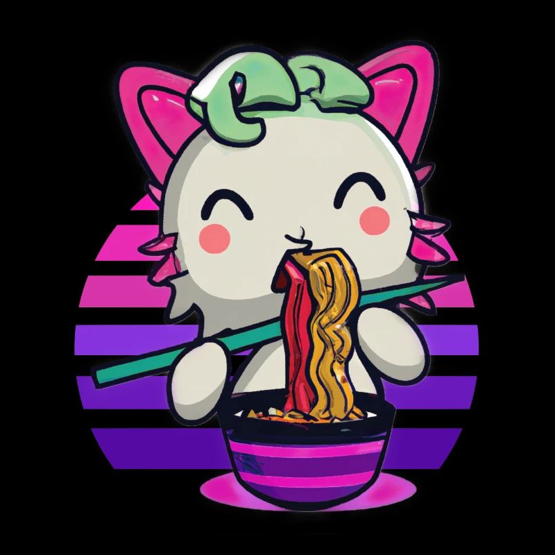 Axolotl cat eats ramen noodles