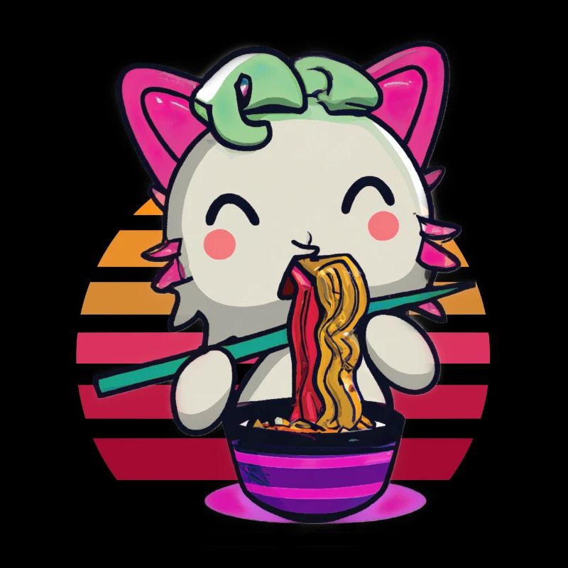 Axolotl Katze isst Ramen Nudeln
