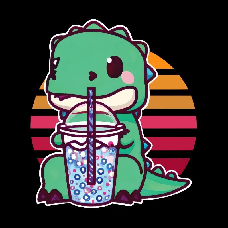 Dinosaurier trinkt Bubble Tea