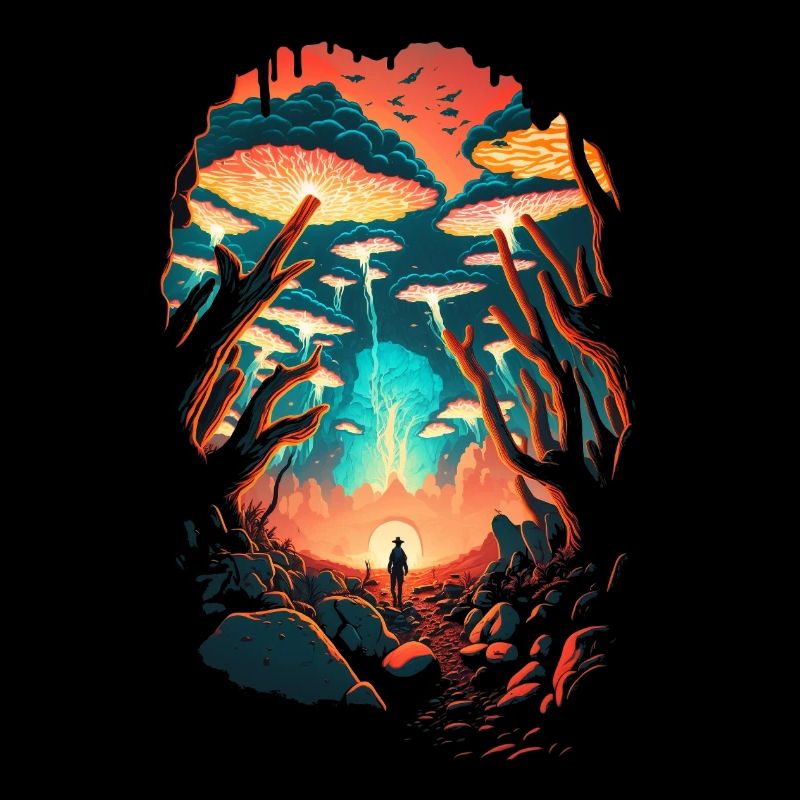 Psychedelic Forest Surreal Wanderer Mushrooms Poster