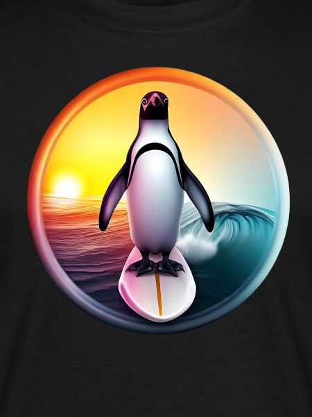 Penguin Surfer Sunset