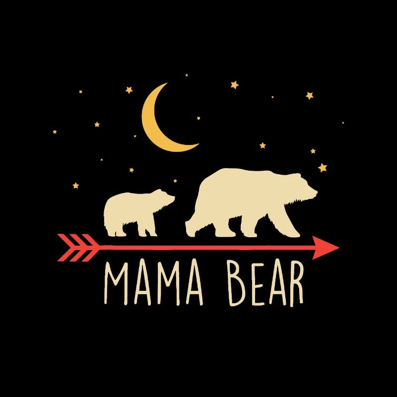 Mama Bear with Cub Moon Stars Mama Bear