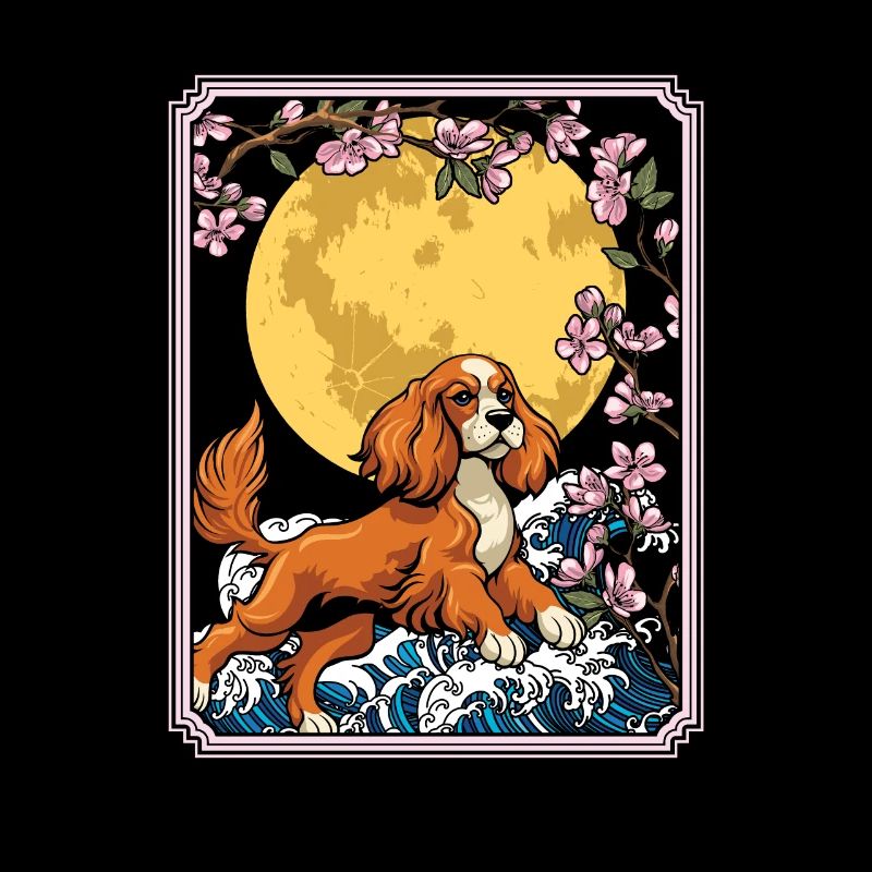 Cocker Spaniel Japan Cherry Blossom Moon
