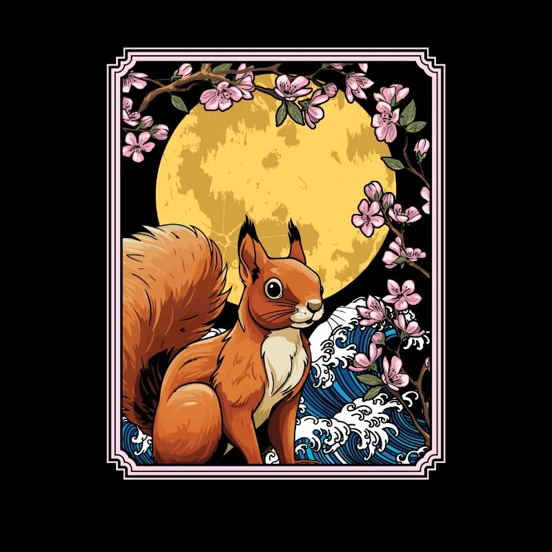 Eichhörnchen Japan Cherry Blossom Moon