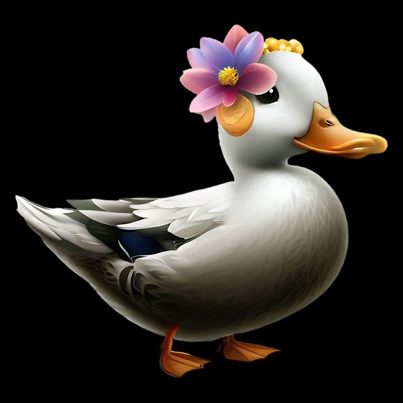 Canard avec chapeau de fleurs