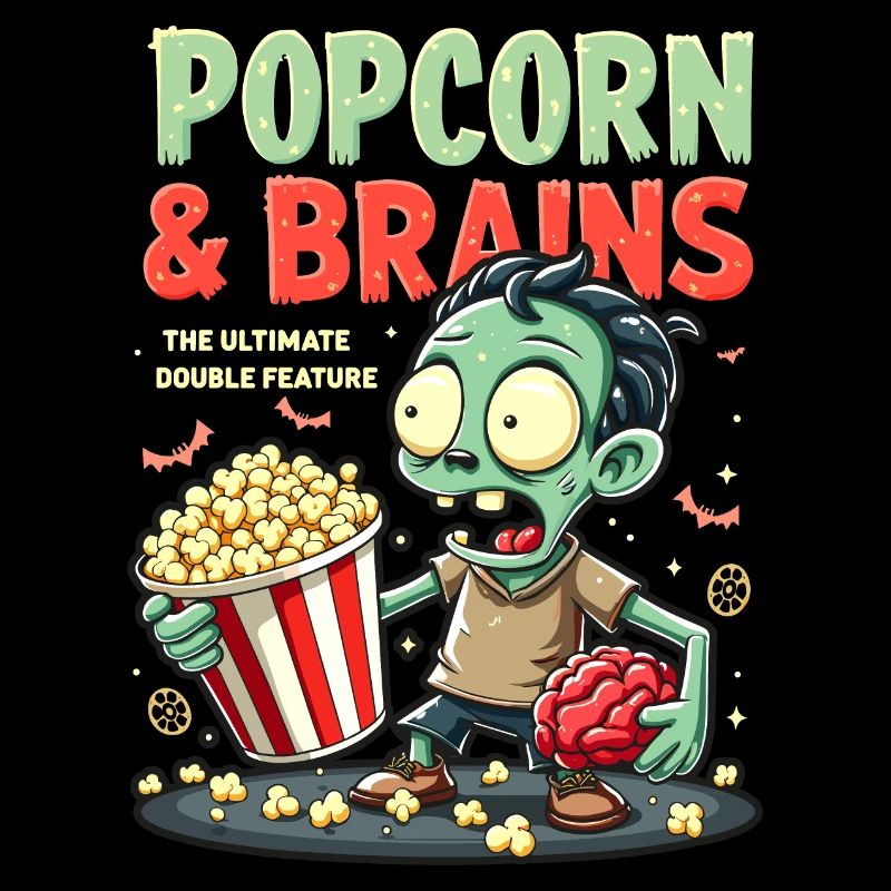 Fun "Popcorn & Brains" design for zombie fans