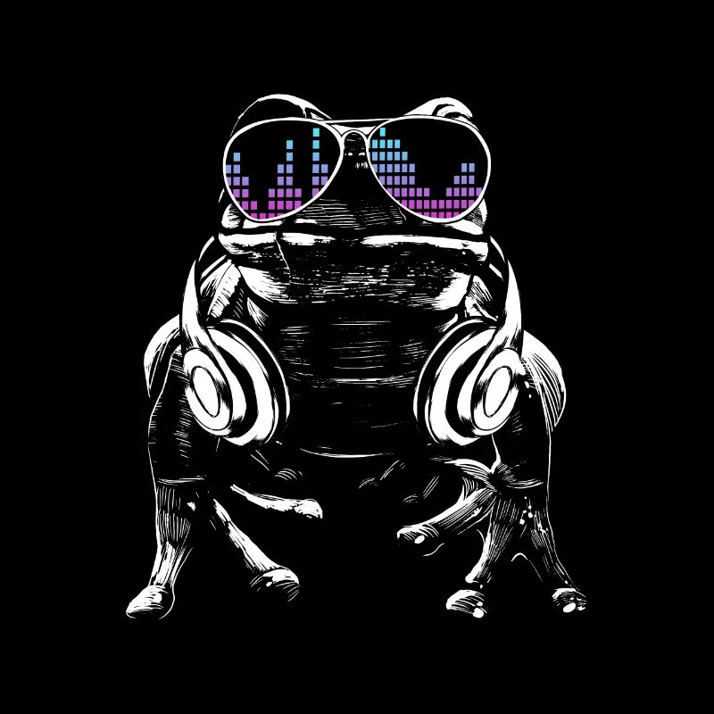Frosch mit Kopfhörer und cooler Sonnen Brille