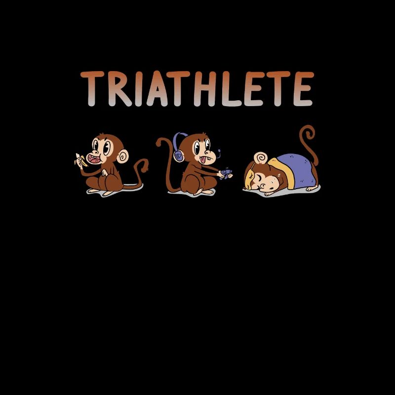 triathlete gamers monkey eating, gaming, sleeping
