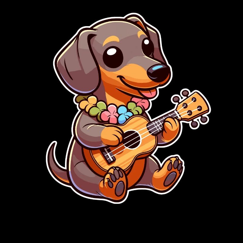 Teckel mignon jouant de la guitare