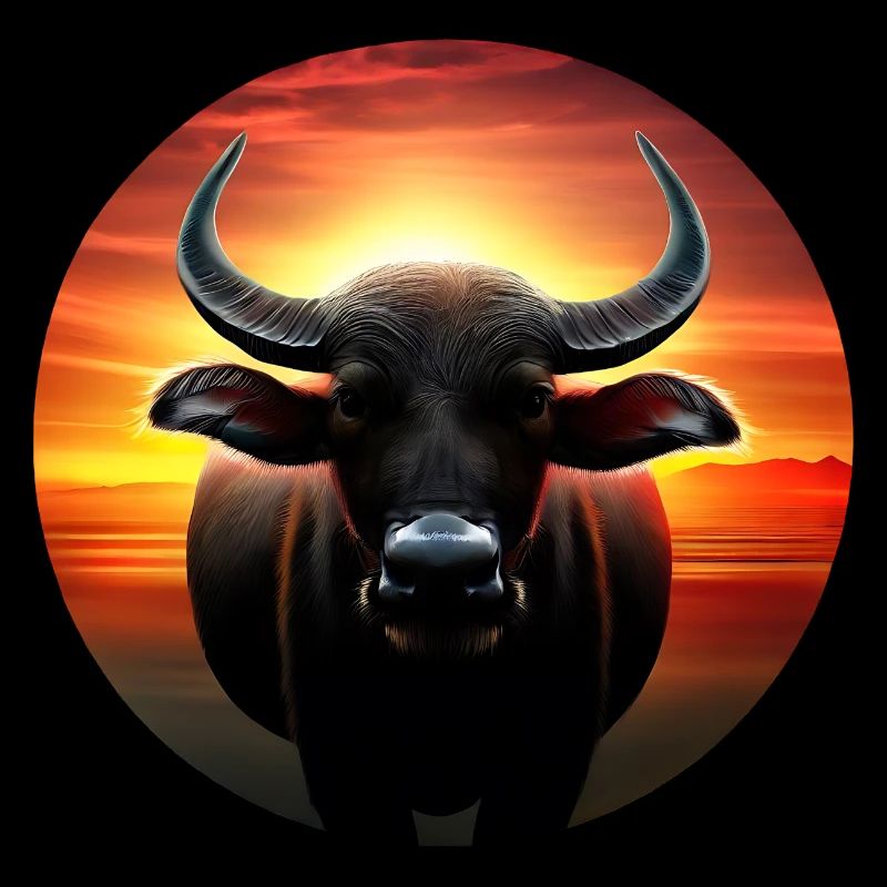 Water buffalo in the sunset