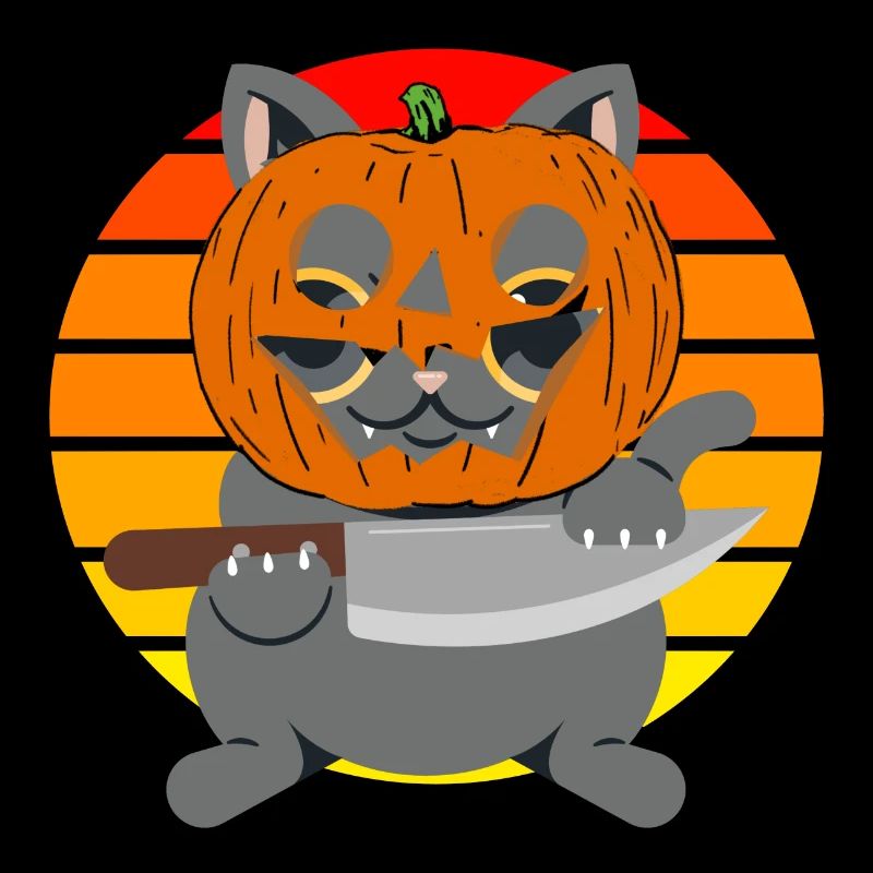 Halloween Cat Pumpkin Head