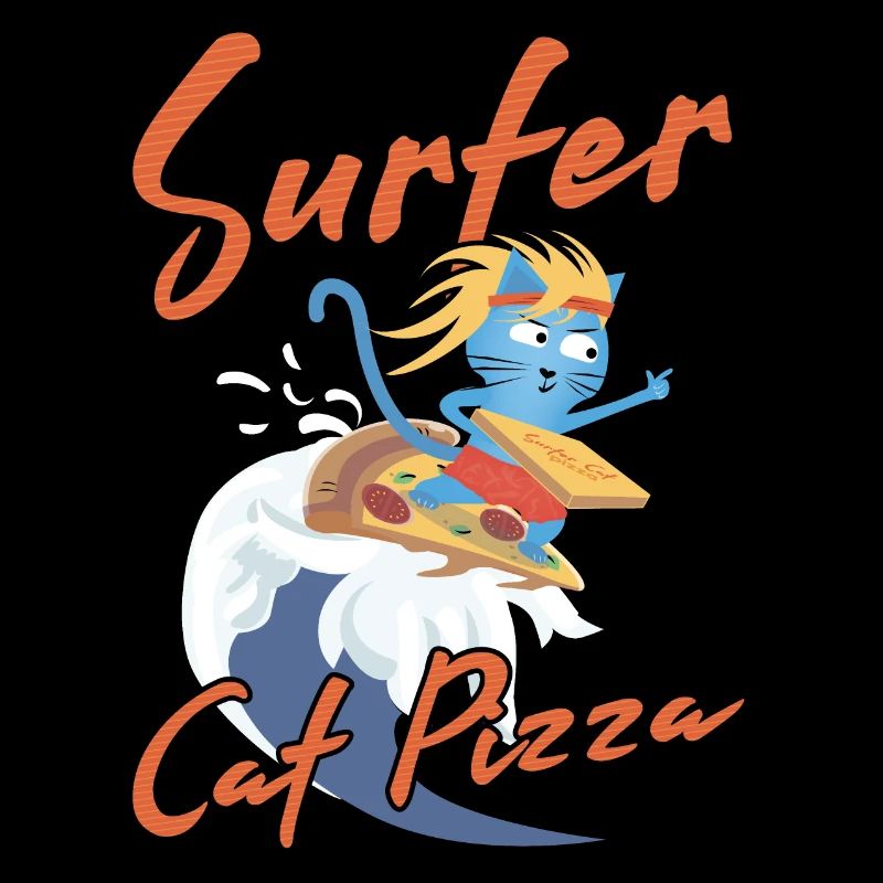 Surfer Cat Pizza - Chats Drôles