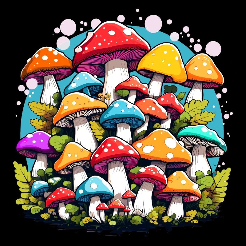champignons colorés, champignons, champignons