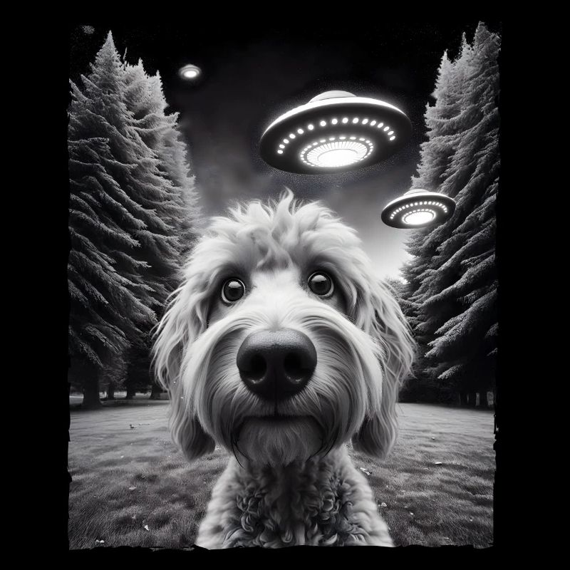 Funny Doodle Dog UFO encounter selfie