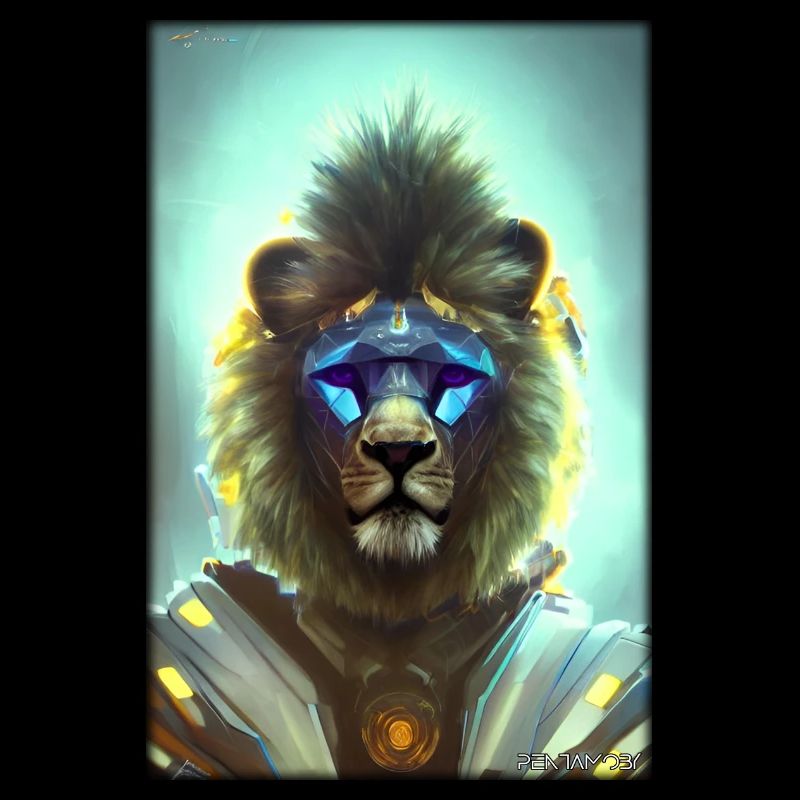 Lion Big Cat Cyber Neon Punk Future Sci-Fi