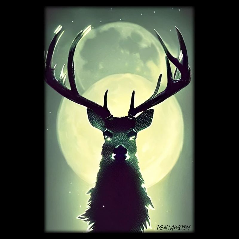 Deer Moon Moonlight Forest Winter Snow Forest Animal