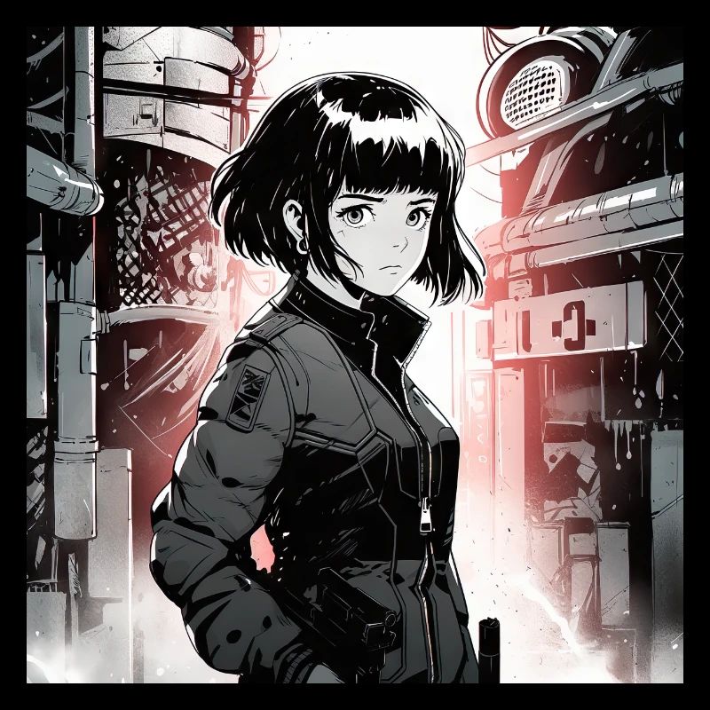 Monochromes Phänomen: Schönes Anime-Mädchen in einem