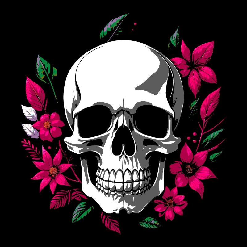 Crâne sur fleurs
