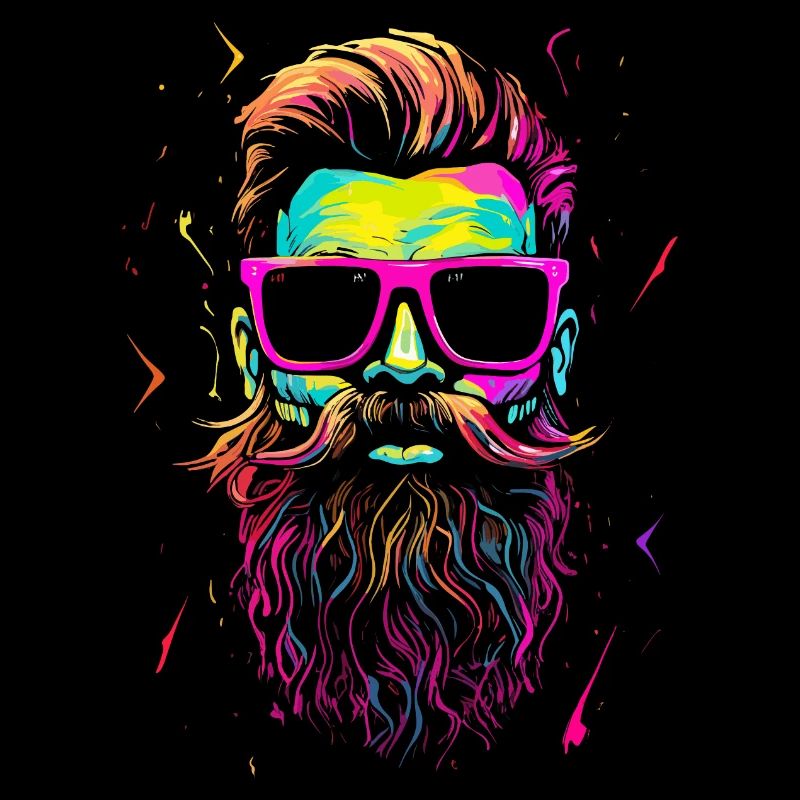 Hipster Schädel mit Bart und Brille in Neonfarben