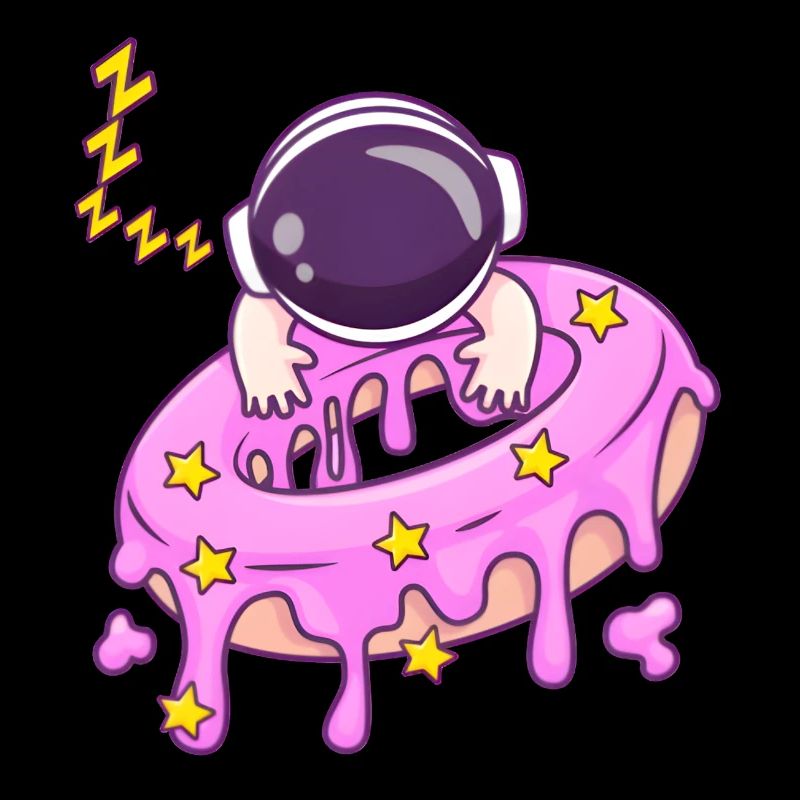 Mignon bébé astronaute dormant sur un dessin animé de beignet