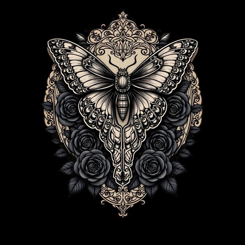 Moth with black roses