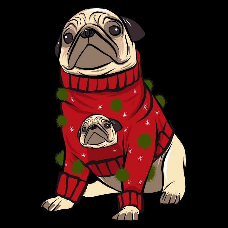 Mops im hässlichen Weihnachtspullover