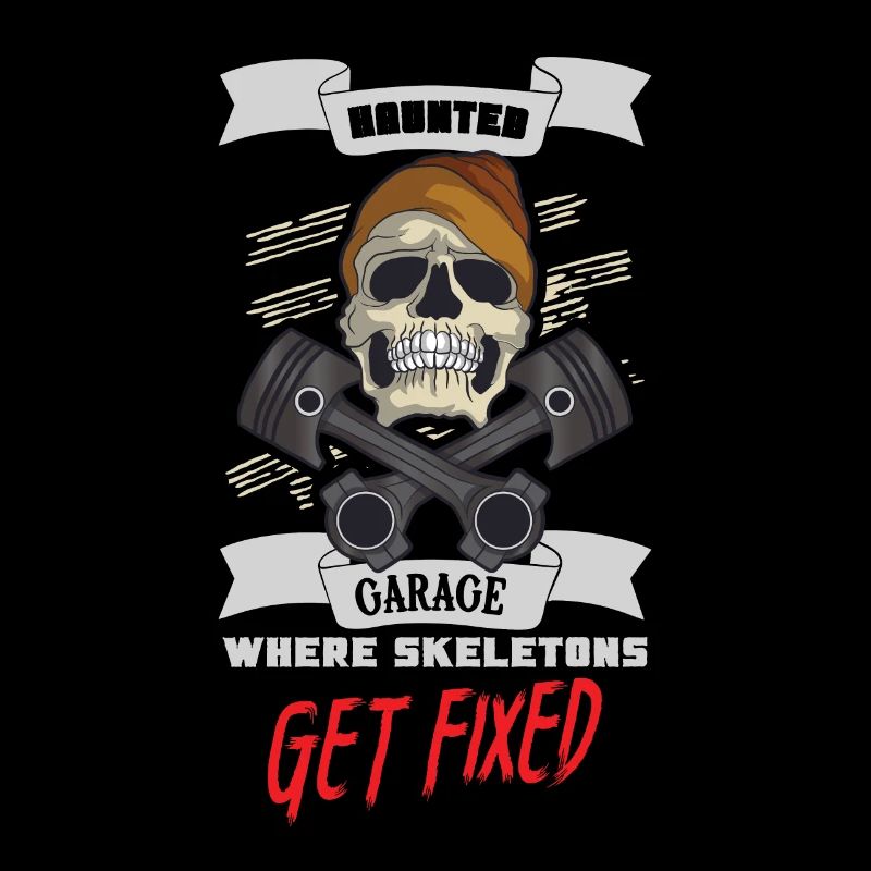 Skeleton Mechanic Horror Garage Funny Bones Spooky