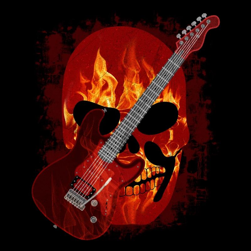 Guitar, skull with flames, fire