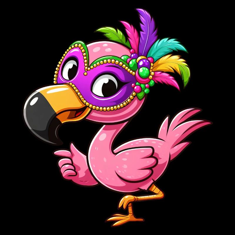 Mardi Gras Comic Flamingo