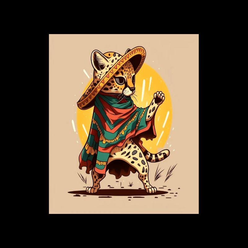 Ocelot Wearing Sombrero Kawaii Dabbing Ocelot