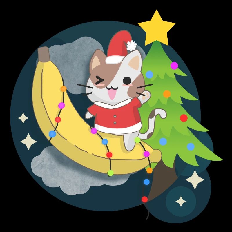 Chat monte un t-shirt de banane de Noël