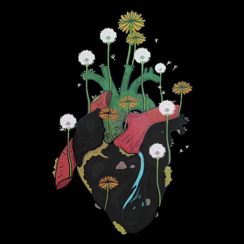 Anatomisches Herz und Blumen