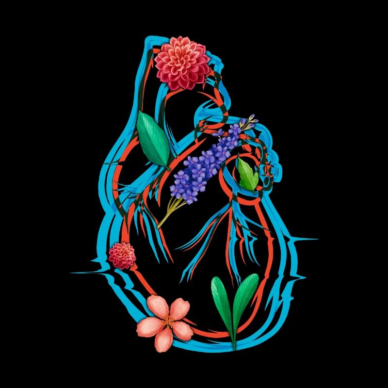 Anatomisches Herz und Blumen