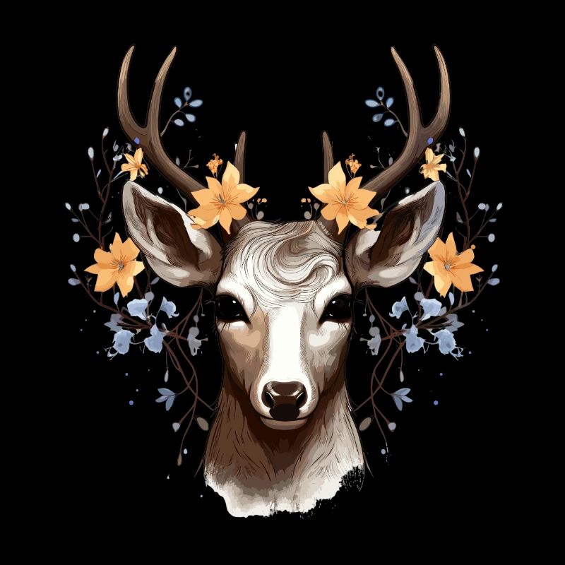 Deer with heart shaped floral background