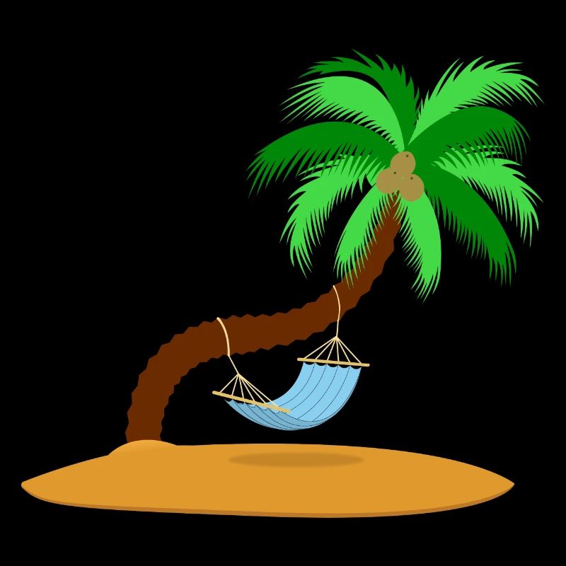 Île solitaire avec palmier et hamac