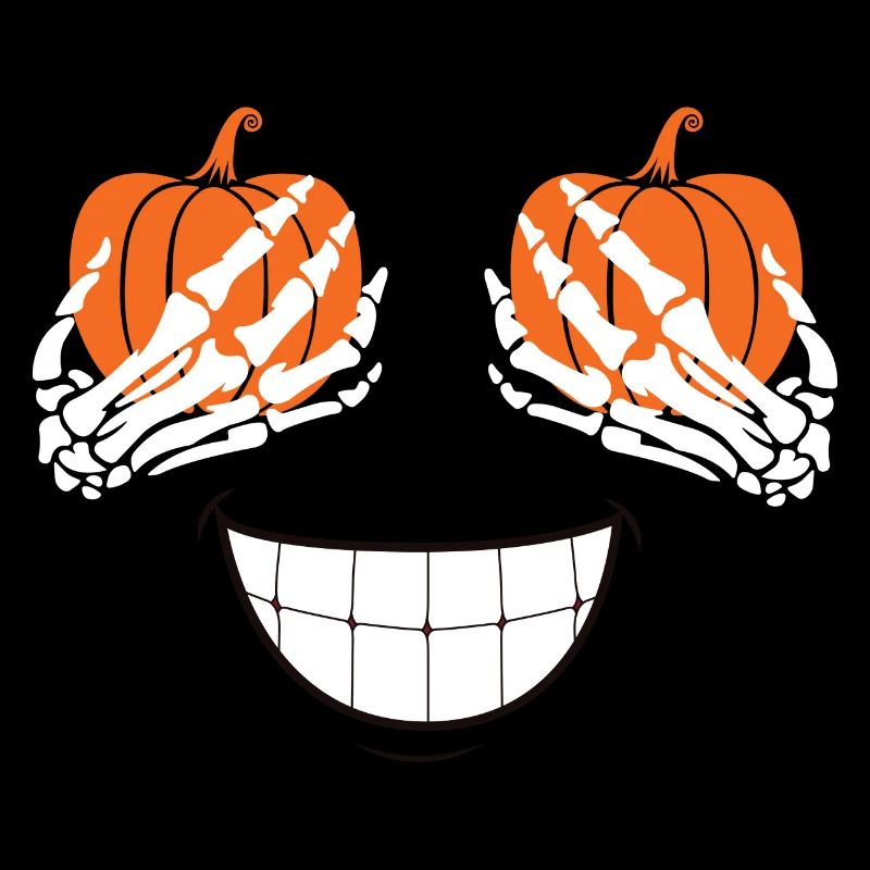 Skeleton hands on a smiling pumpkin. Halloween