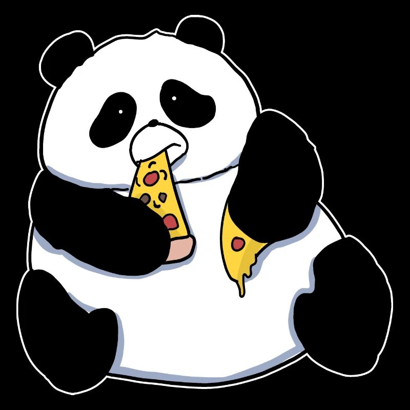 Fat Panda Bear Eating Pizza Funny Comic Style