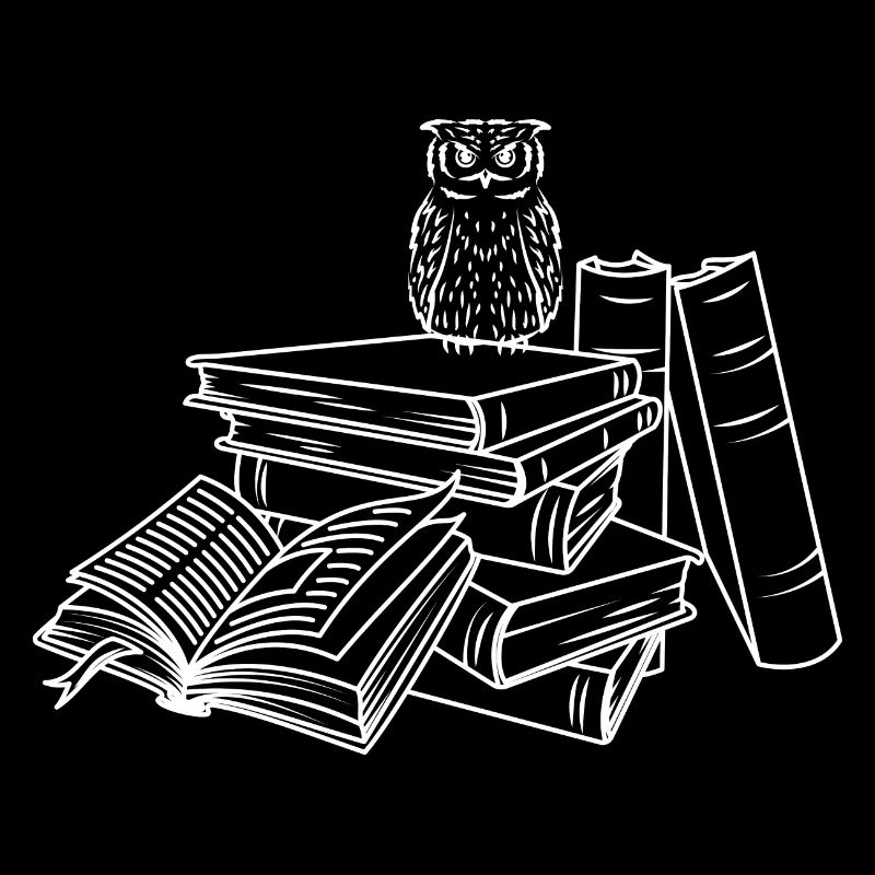 Bücherstapel mit Eule