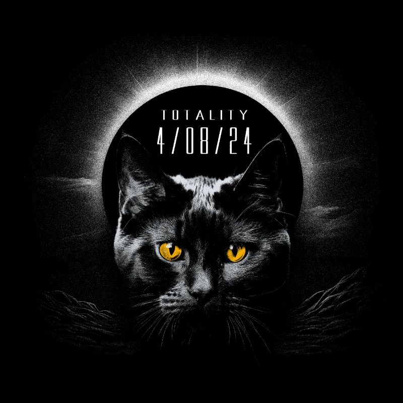 Chat noir mignon avec éclipse solaire totale 2024
